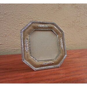 Frame Picture Photo Silver Metal With Biege Enamel Octagon Shape Vintage